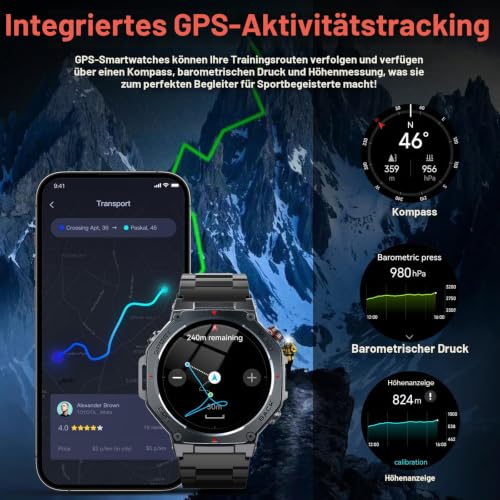 Smartwatch Herren, GPS Militär Fitnessuhr Sportuhr,1,43"AMOLED Smart Watch – Ansicht 2