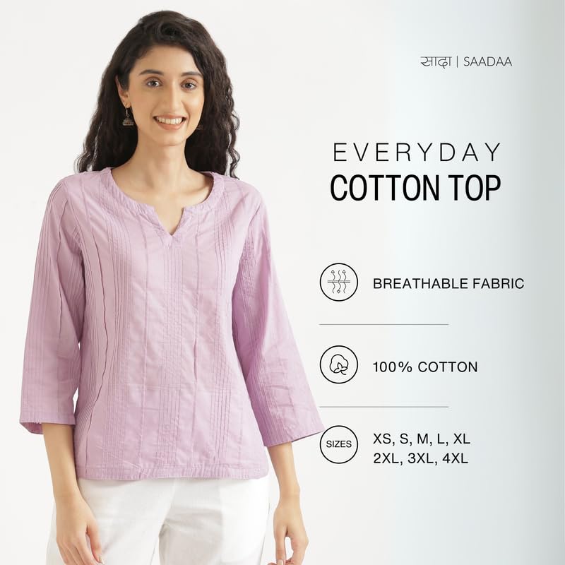 Image of SAADAA Everyday Cotton Top | Women's Regular Solid Color Top | Casual /Office Wear