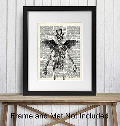 Skeleton Decor - Bat Wall Decor - Steampunk Decor - Gothic Home Decor Wall Art - Goth Room Decor - Gothic Gifts - Medieval Decor - Creepy Scary Poster - Halloween Decorations - Skull Wall Decor #TOP12