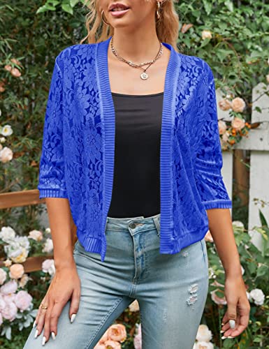 Image of Chevara Women's Casual Summer Lace Cardigan 3 /4 Sleeve Floral Crochet Cardigans Shrug Sweaters