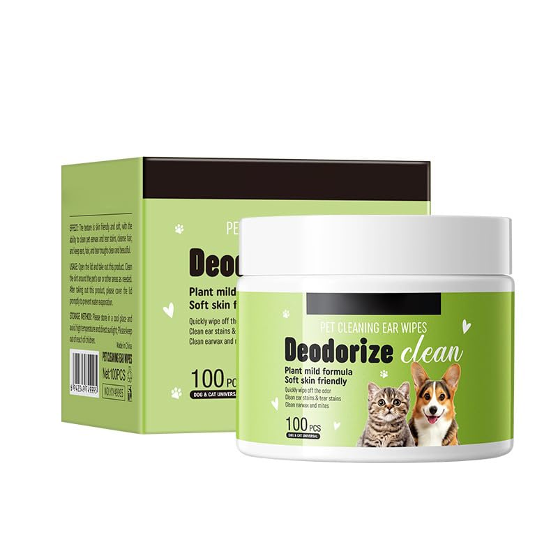 Pet Ear Cleaning Wipes with Salicylic Acid & Chamomile - Gently Remove Ear Wax & Dirt for Dogs & Cats, Helps Clean & Deodorize, Safe for Puppies & Kittens, Pack of 2