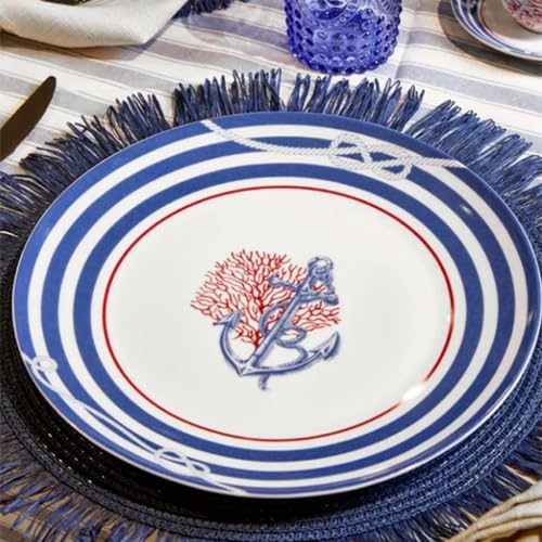 18-częściowy serwis obiadowy z porcelany granatowej z dekorami morskimi