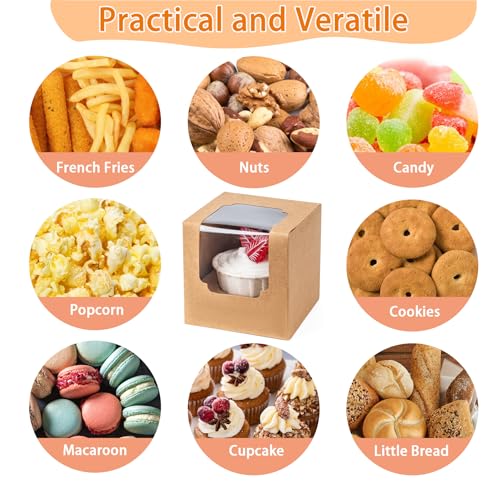 Image of BOOMIBOO 25 Pack Individual Cupcake Containers, Cupcake Boxes with Window, Food Grade Cupcake Holders with Inserts, Stackable Deep Cupcake Carrier Easy Transport and Presentation (Brown)