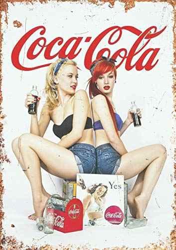 Coca Cola Plaque murale vintage en métal avec inscription « Kitchen Drink Pop » 2 filles (taille S A5 200 x 150 mm)