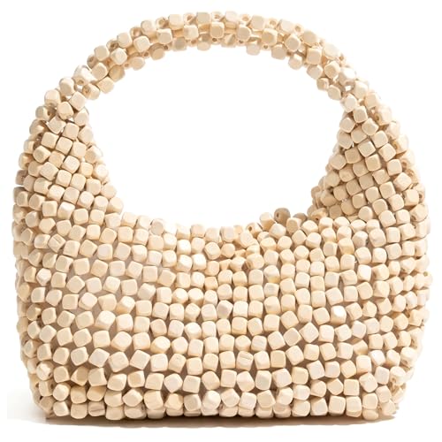 Sac en bois tissé à la main et perles marron foncé chic