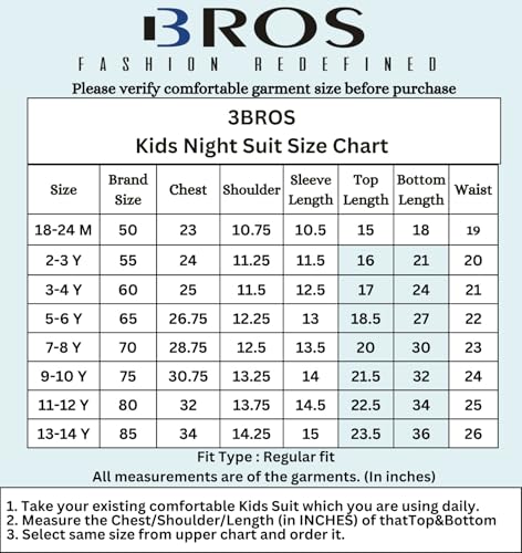 Image of 3BROS Kid's Pure Cotton Full Sleeves Night Suit /Dress for Boys /Girls Full Pajama & Top Sleep Suit Combo Set