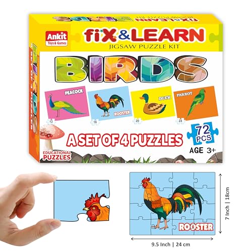 Image of Ankit Toys & Games Fix 'n' Learn Birds Jigsaw Puzzle for Kids | Educational and Learning Toy for Kids Age 3 and Above | Boost Memory Skills | 72 Pieces Birds Puzzles (Set of 4 Puzzles in a Box)