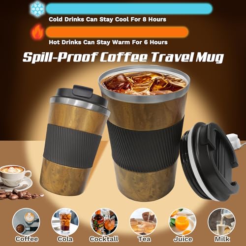 Image of Vacuum Insulated Stainless Steel Travel Coffee Mug,Leak Proof Cup with Lid | 304 stainless steel mug with vacuum insulation, leak proof lid, silicone grip and car cup holder friendly design