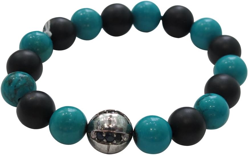 Caratera Unique Natural Turquoise Black Onyx Lucky Golden Beads Astrological Bracelet