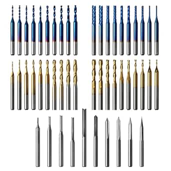 Genmitsu 50pcs Tungsten Carbide CNC Router Bits, 1/8'' Shank, Including 2-Flute Straight Router Bits, Flat Nose & Ball Nose End Mill, PCB Drill Bits & V-Groove Engraving Bits, Nano Blue Coat, MC50A