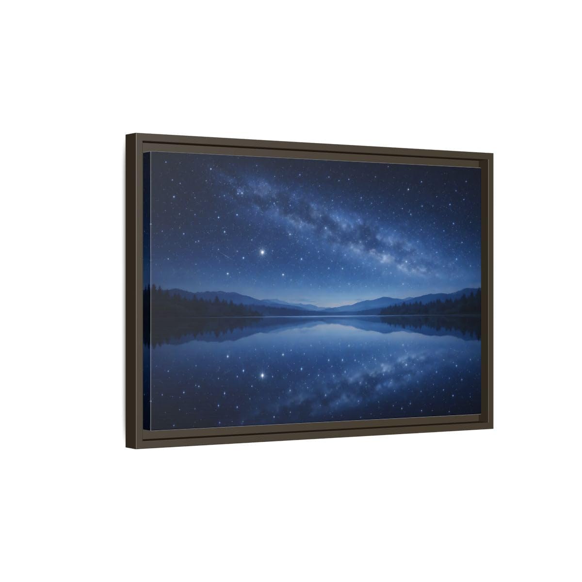 Nature Milky Way Blue Night Sky Framed Canvas Print – Realistic Decor for Living Room, Above Couch 24×16 inch (60×40 cm) - Horizontal/White / 1.25 inch (3 cm)