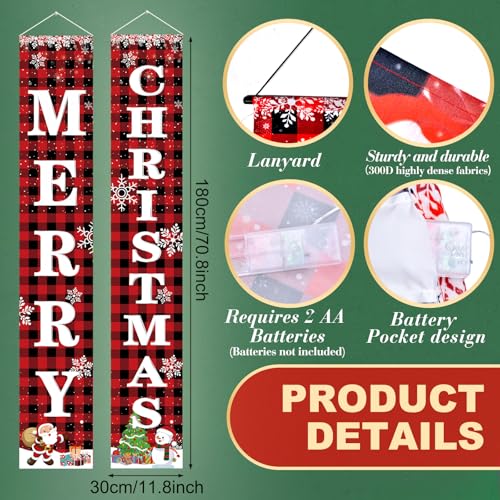 Kreyfer KRF56 71 X 12 Inches Merry Christmas Lighted Banner For Doorway Porch Yard, Festive Xmas Holiday Theme Decor Outdoor Indoor Front Door Wall Welcome Hanging Led Banner Door Sign Decorations Party Supplies thumb #1
