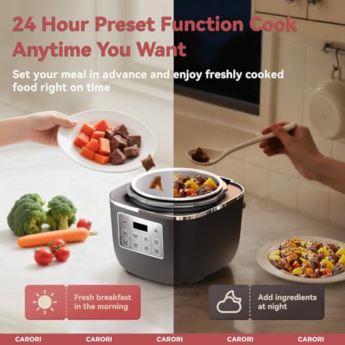 Image of Electric Pressure Cooker 3QT, 8-Function Compact Multi-Cooker with Ceramic Nonstick Pot for Saute, Pressure Cook, Slow Cook, Meat Stew, Rice, Delay Start, Keep Warm, Safe Venting, Gray