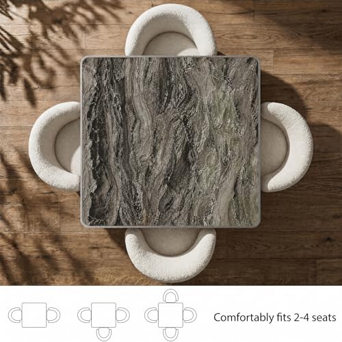 Image of 63 inch Square Dining Table, Tulip Table with 1.2 inch Thick Sintered Stone Tabletop and Silver Metal Pedestal Base,Small Square Dining Tables for Diner,Bar,Restaurant,kitchen,Bakery,Apartment(Starlight Gray)