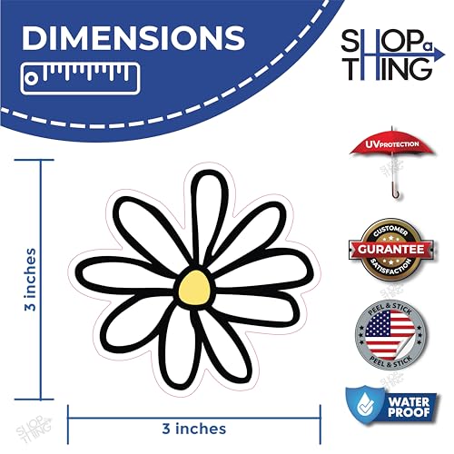 Image of Daisy Stickers - Vinyl Bumper Sticker for Car, Van, and SUV - Waterproof Decal for Waterbottle and Laptop - Indoor and Outdoor Use for MacBook - Long Lasting Cup Decal Pack of 4 - SAT 083