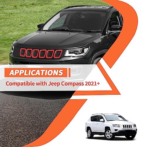 Image of Grill Inserts Grille Guards Trim Compatible with Jeep Compass 2021 2022 2023 Trailhawk /Limited /Latitude /Altitude /Sport(Red)