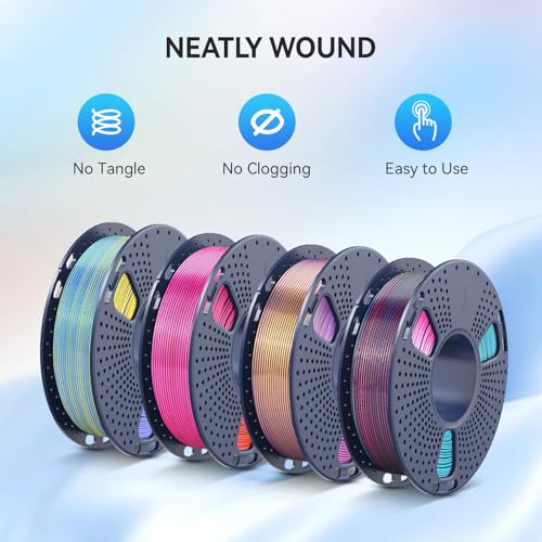 Image of JAYO Silk PLA 3D Printer Filament Bundle, Shiny Quadruple Color Filament 1.75mm Pack, Multi Color Change Filament, 4 Spools 250g Each 1kg