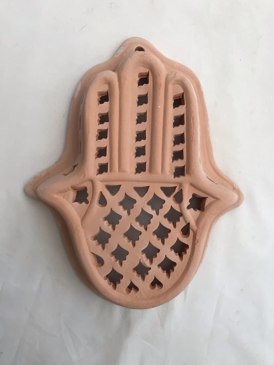 Funky Global Light Hamsa Hand Terracotta Wall Cover Decorative Indoor Outdoor Natural Clay Tunisian Twi - Medium 27 X 22Cm