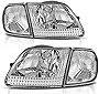 AUTOSAVER88 Headlight Assembly Compatible with 97-03 Ford F-150/97-02 Ford Expedition Pickup Headlamp Replacement Chrome Housing Clear Lens