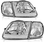AUTOSAVER88 Headlight Assembly Compatible with 97-03 Ford F-150/97-02 Ford Expedition Pickup Headlamp Replacement Chrome Housing Clear Lens