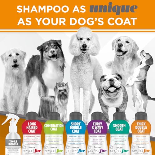Tropiclean PerfectFur Thick Double Coat Shampoo for Dogs, 16oz - Made in USA - Unique Breed Specific Shed Control Formula for Breeds Like Australian Sheperds - Naturally Derived