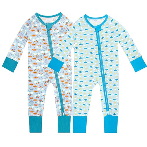 Rayon of Bamboo Pajamas Rompers 2 Way Zipper Long Sleeve Footless Rompers