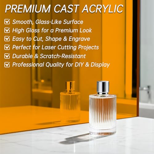 Image of Orange Acrylic Sheet 12 inch x 16 inch x 1 /8 inch, ALCCIFI Cast Plexiglass Sheet for Laser Cutting & Engraving, 2 Pack Translucent Acrylic Board for Cricut, Signs & DIY Projects,