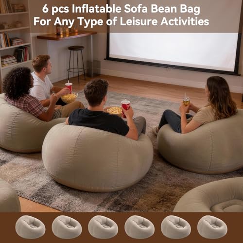 Image of 6 Pcs Bean Bag Chairs for Adults Inflatable Chairs with Electric Air Pump Blow up Couch Folding Portable Inflatable Couch Lazy Sofa for Reading Living Room Camping (Coffee)