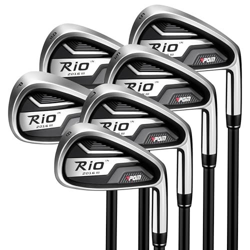 PGM Rio 2016 III Men's Golf Irons Set - 5,6,7,8,9,P - Graptlite Shaft R-Flex - Right Handed - Premium Forged Cavity Back Design for Distance & Forgiveness