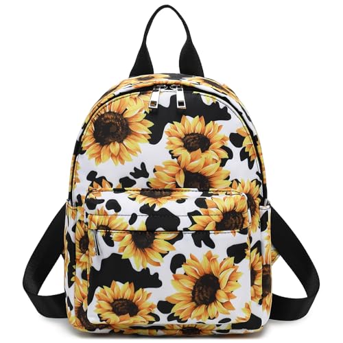 Girls Mini Backpack, Small Backpacks Purse for Women Teens Kids School Travel (Cow Print Sunflower)