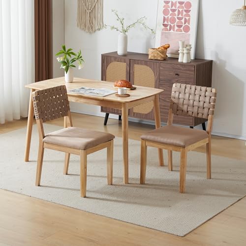 VINGLI Khaki Woven Wooden Dining Chairs Set of...