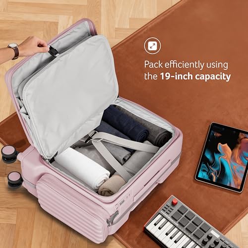 Image of Acer Barcelona Overnighter Suitcase, 19 inch Cabin, Recycled Polyester Material, Top Opening with Quick-Access Compartment, TSA Lock, 360 Degree Spin 8 Wheel, Pink