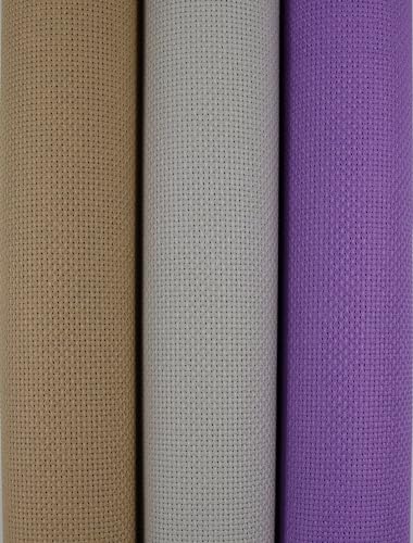 Image of KCS 3 pc of 15 inch x 18 inch(38cmx45cm) Counted Cross Stitch Cotton Aida Cloth Needlework Rolled Fabric Box,14CT,Pearl Grey+Khaki+Lavender