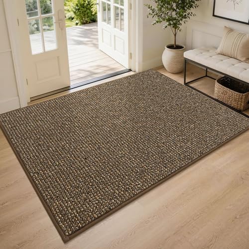 Image of BEQHAUSE Dirt Trapper Door Mat 48 inch x 72 inch, Non-Slip Washable Doormats Entrance Mat, Dirt Resistant and Absorbent Welcome Mat, Low Profile Floor Mats for Front Back Door and Entryway, Brown