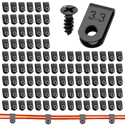 VooGenzek 100 PCS 1/8 Inch U-Type Cable Clips with Screws, Black for Wire Management, Black - 1/8 Inch - U-Type