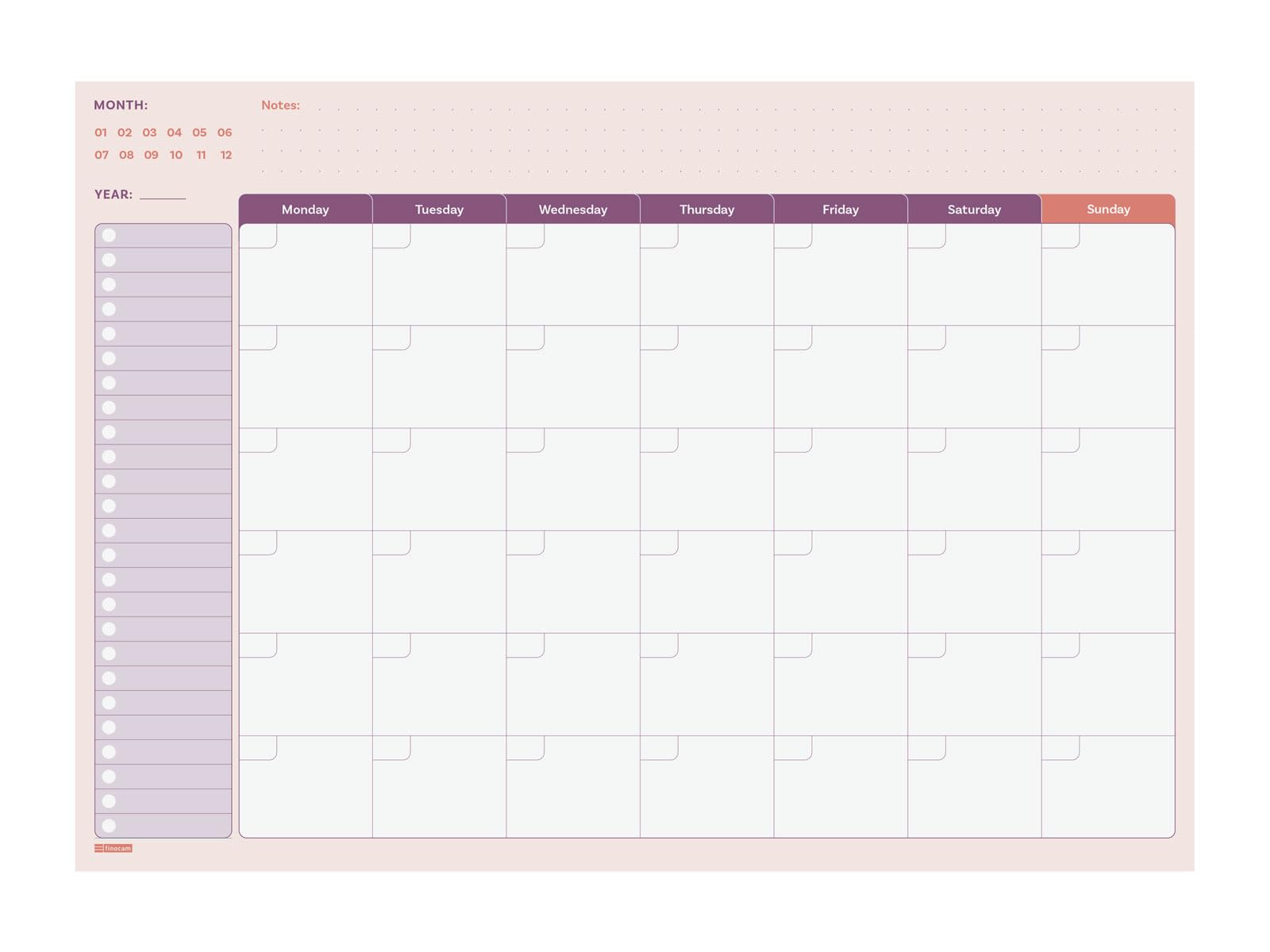 Finocam Bari Undated Monthly Planner | Monthly View · International