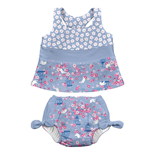 i play. by green sprouts Two Piece Tankini with Snap Reusable Swim Diaper | Baby Girl Swimsuit | Lightweight, Patented Design,Light Blue Songbird,3T i play. by green sprouts Two Piece Tankini with Snap Reusable Swim Diaper | Baby Girl Swimsuit | Lightweight, Patented Design,Light Blue Songbird,3T