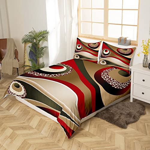 Housse de couette King Size imprimé géométrique rouge et marron