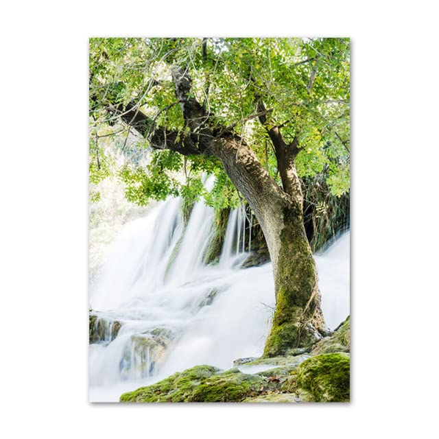Bird Waterfall Flower Tree Lake Mountain Wall Art Canvas Painting Nordic Posters And Prints Pictures...