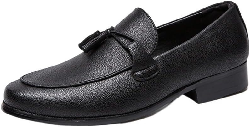 Men’s Formal Dress Shoes with Tassel Calfskin Leather Slip-On Pointed Toe Non Slip Wedding Tuxedo
