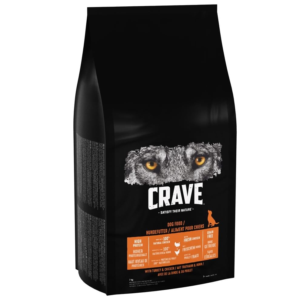 Crave Turkey & Chicken 7 kg Bag, Premium Adult Dry Dog Food with high Protein, Grain-free