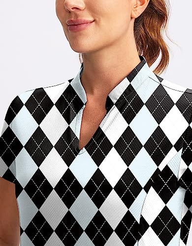 Image of Obla Women's Golf Polo Shirt V-Neck Short Sleeve Collarless Quick Dry Tennis Running T Shirt Golf Tops for Women