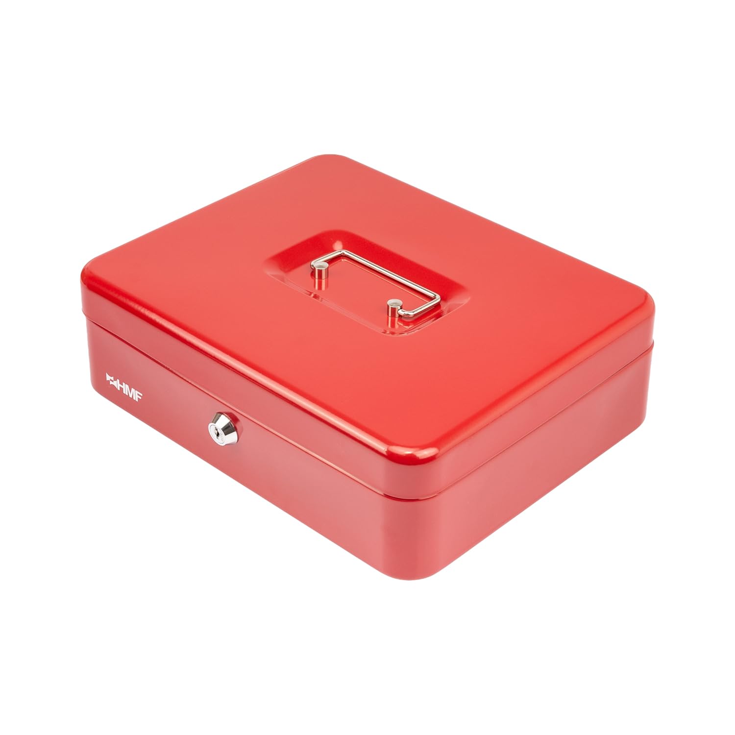 HMF Cassetta portavalori con chiusura a chiave, cassa con inserto portamonete, 5 scomparti per monete | 30 x 24 x 9 cm | Rosso