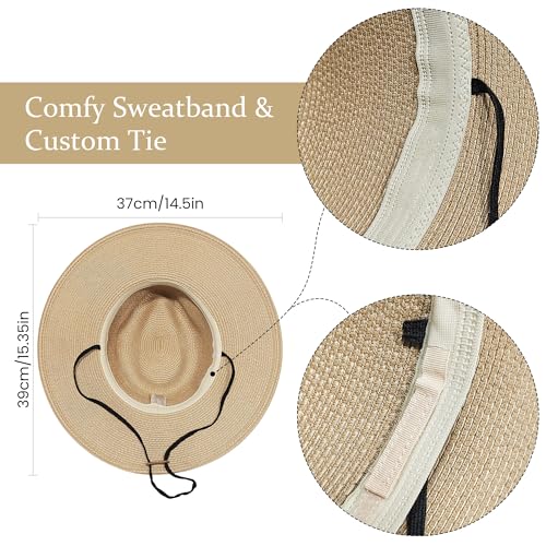 Sombrero de paja para mujer con ala ancha estilo panamá miniatura 5