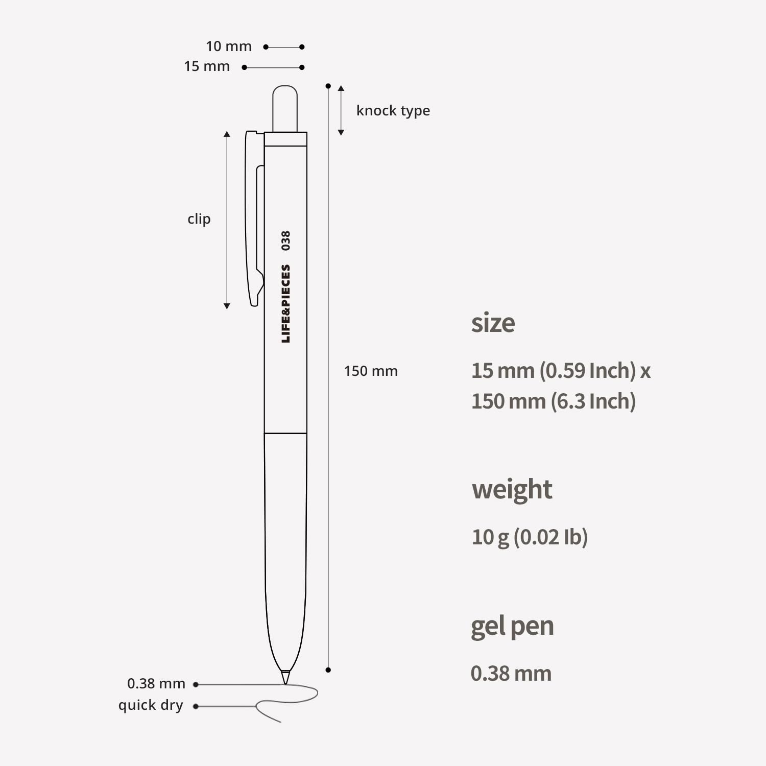 Korea Life Pieces 0 38 mm Colorful Gel Pen for Drawing Writting Made in Korea MAUVE — view 8