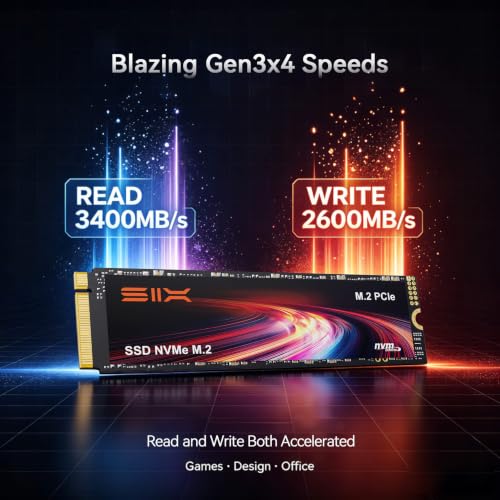 Image of SIX X4000 1TB M.2 SSD PCIe Gen3x4 NVME SSD Solid State Drive - Up to 3400MB /s Read, 2600MB /s Write