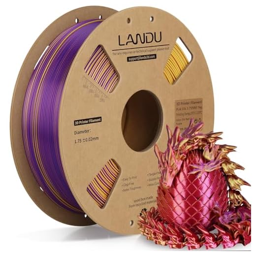 LANDU Silk Tri-Color PLA Filament 1.75mm 1Kg,Triple Color Silk PLA Filament, Silk Rainbow PLA Filament,Neatly Wound 3D Printer Filament,3 in 1 Multi Color Filament +/-0.02mm, Silk Red Gold Purple