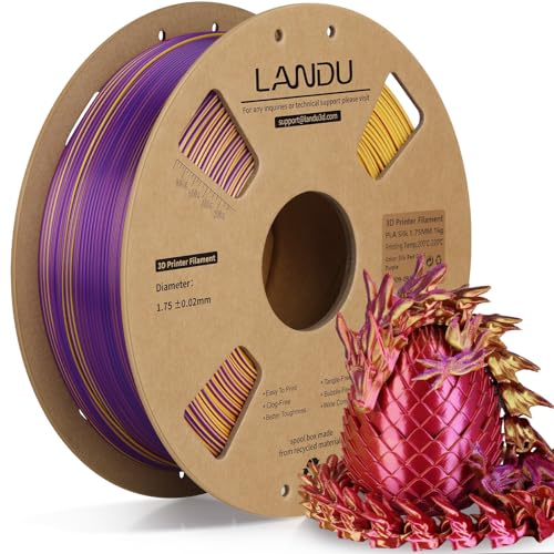 Image of LANDU Silk Tri-Color PLA Filament 1.75mm 1Kg,Triple Color Silk PLA Filament, Silk Rainbow PLA Filament,Neatly Wound 3D Printer Filament,3 in 1 Multi Color Filament + /-0.02mm, Silk Red Gold Purple