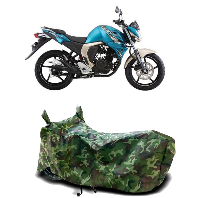 Image of DUFFEL-100% Heat Protection Two Wheeler Bike /Scooty Body Cover for Yamaha FZS-FI BS6 Water Resistance /UV-Rays /Birds Dropping /Scratchproof /Dust Proof /Waterproof[Green Jungle Print]