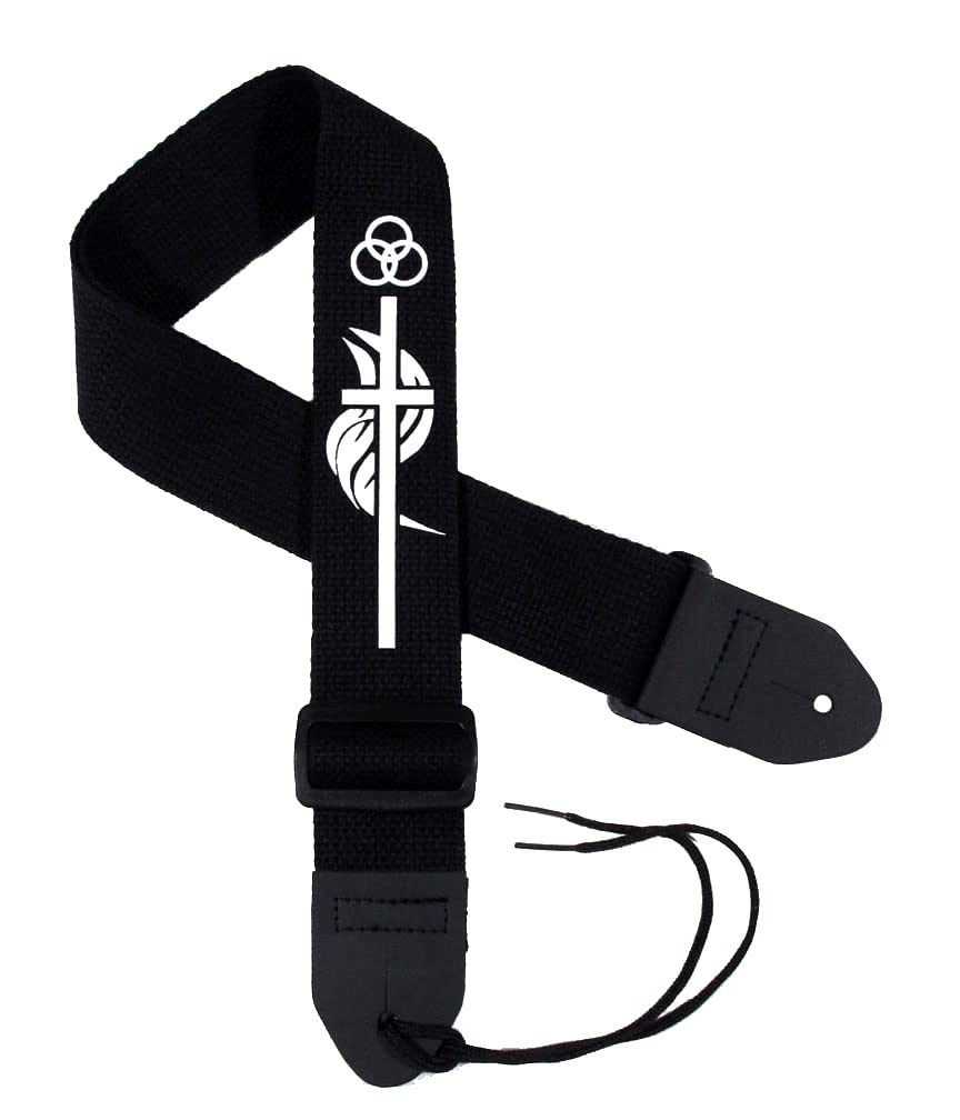 Legacystraps Christian Guitar Strap with cross 2” Cotton Strap Cross #3 White on Black